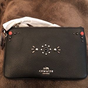 Coach Black Leather Wristlet with Silver Accents, NWT